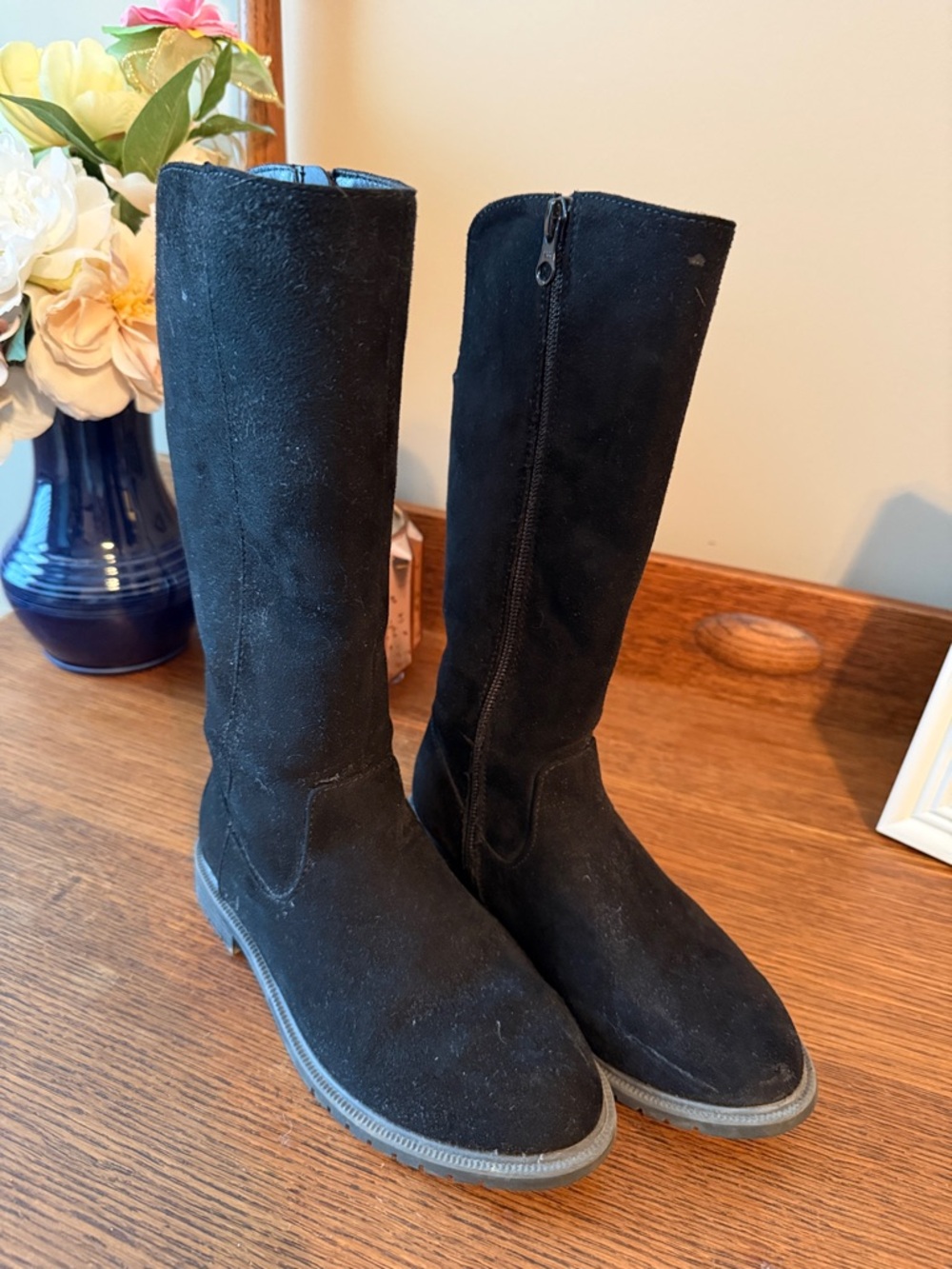 Cat & Jack Black Girls' Tall Suede Boots